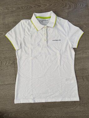 Porsche Driver's Selection Women's XS White Performance Polo Shirt Neon Green